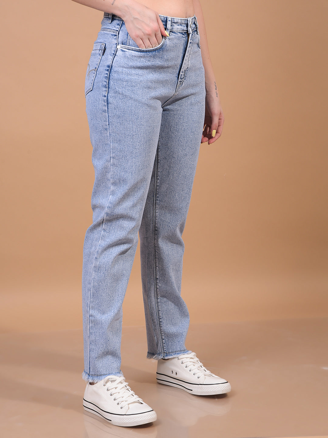 Women's Blue Straight Jeans-Women Jeans-Crimsoune Club