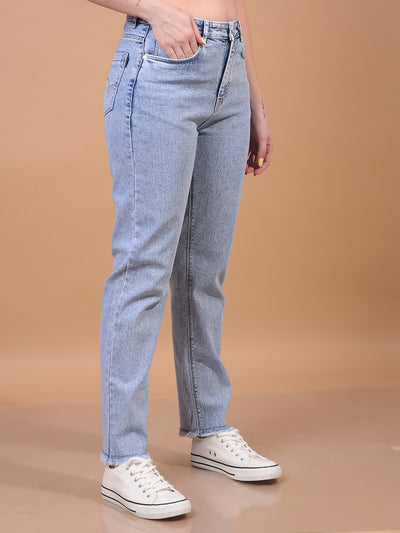 Women's Blue Straight Jeans-Women Jeans-Crimsoune Club