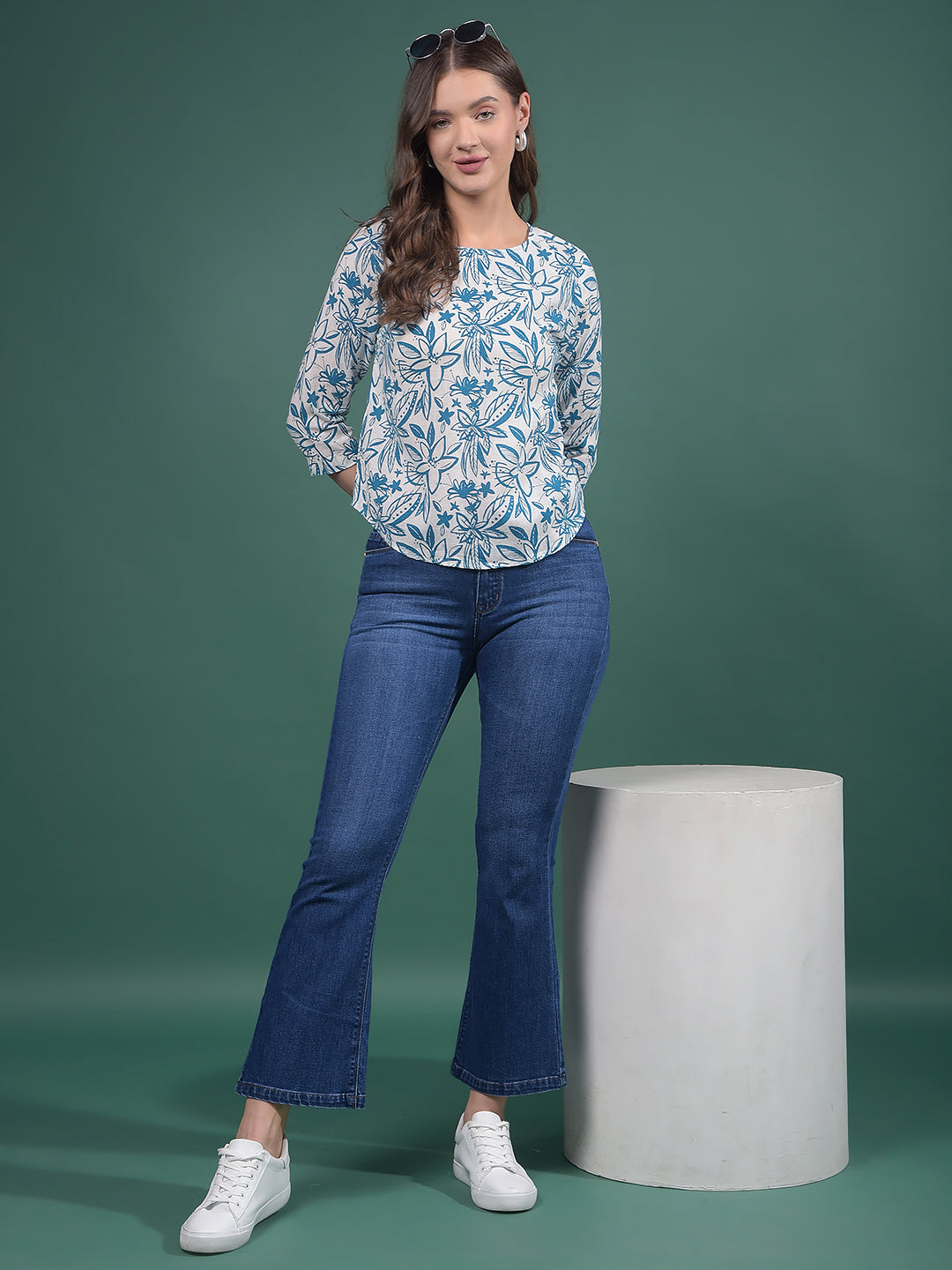 Blue Bootcut Jeans-Women Jeans-Crimsoune Club