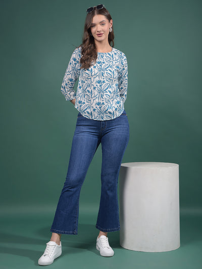 Blue Bootcut Jeans-Women Jeans-Crimsoune Club