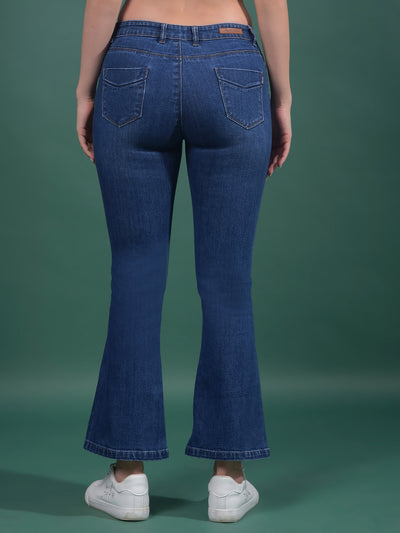 Blue Bootcut Jeans-Women Jeans-Crimsoune Club
