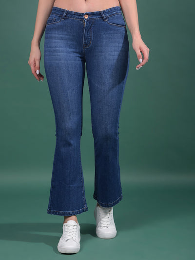 Blue Bootcut Jeans-Women Jeans-Crimsoune Club