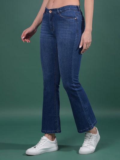 Blue Bootcut Jeans-Women Jeans-Crimsoune Club