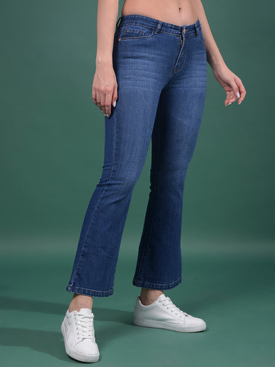 Blue Bootcut Jeans-Women Jeans-Crimsoune Club