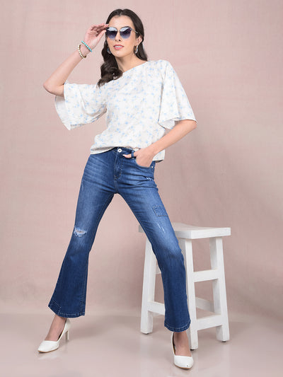 Blue Bootcut Jeans-Women Jeans-Crimsoune Club