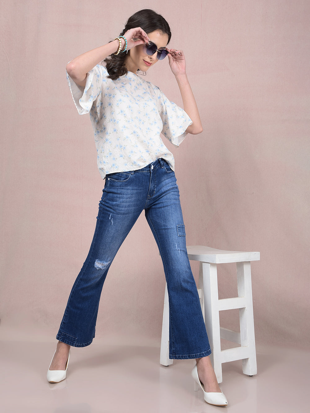 Blue Bootcut Jeans-Women Jeans-Crimsoune Club