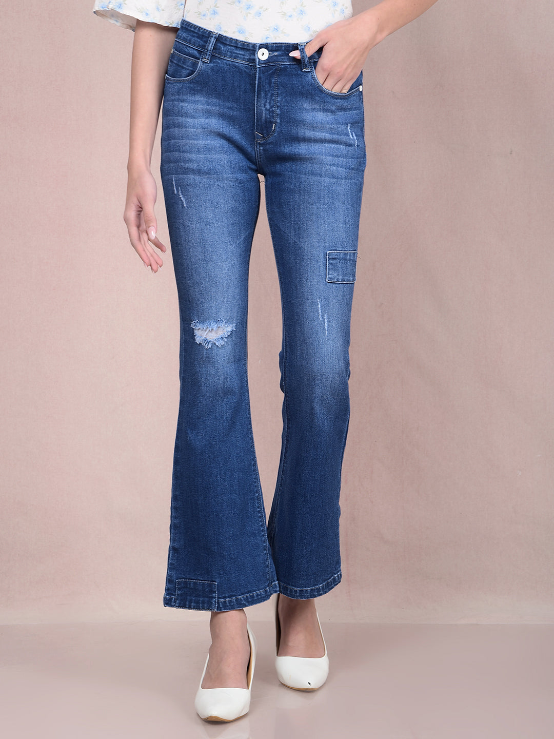 Blue Bootcut Jeans-Women Jeans-Crimsoune Club