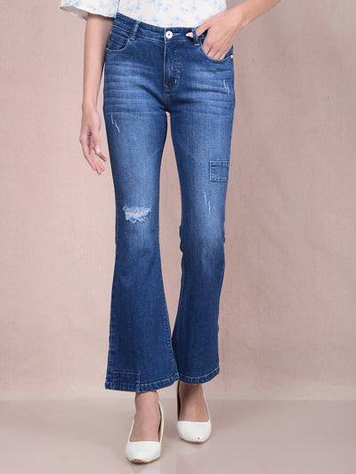Blue Bootcut Jeans-Women Jeans-Crimsoune Club