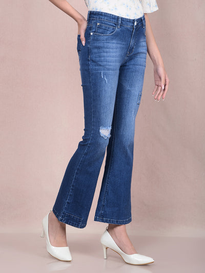 Blue Bootcut Jeans-Women Jeans-Crimsoune Club