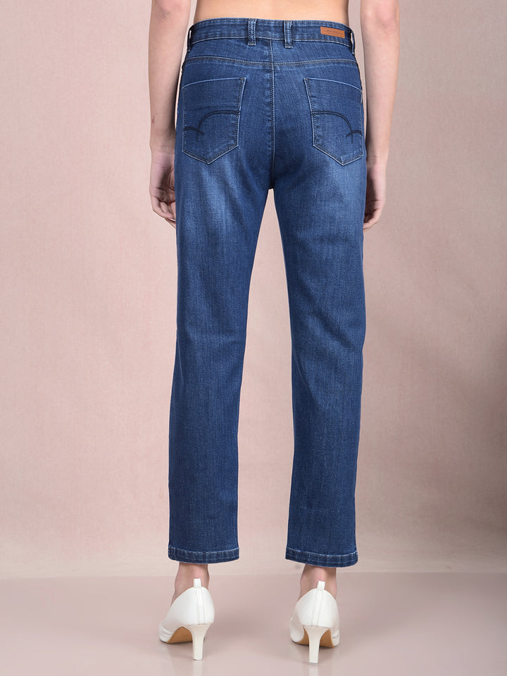 Blue Straight Jeans-Women Jeans-Crimsoune Club