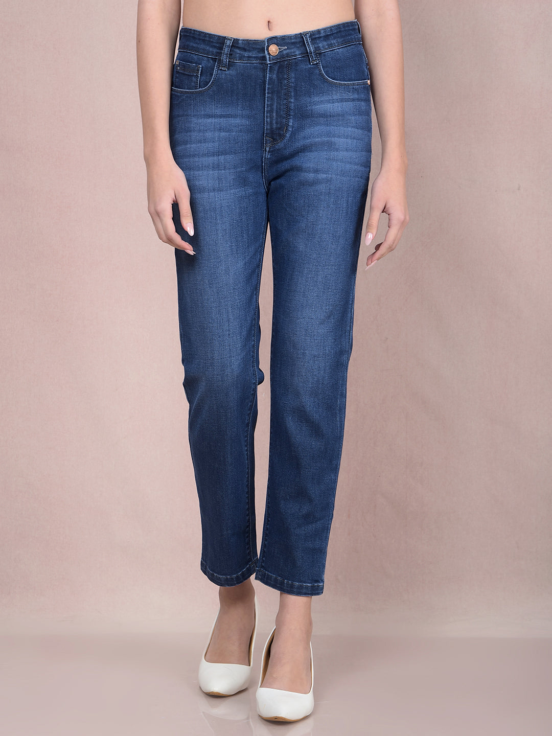 Blue Straight Jeans-Women Jeans-Crimsoune Club