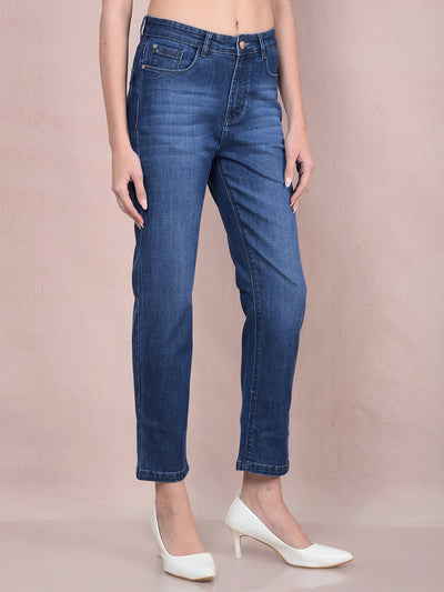 Blue Straight Jeans-Women Jeans-Crimsoune Club