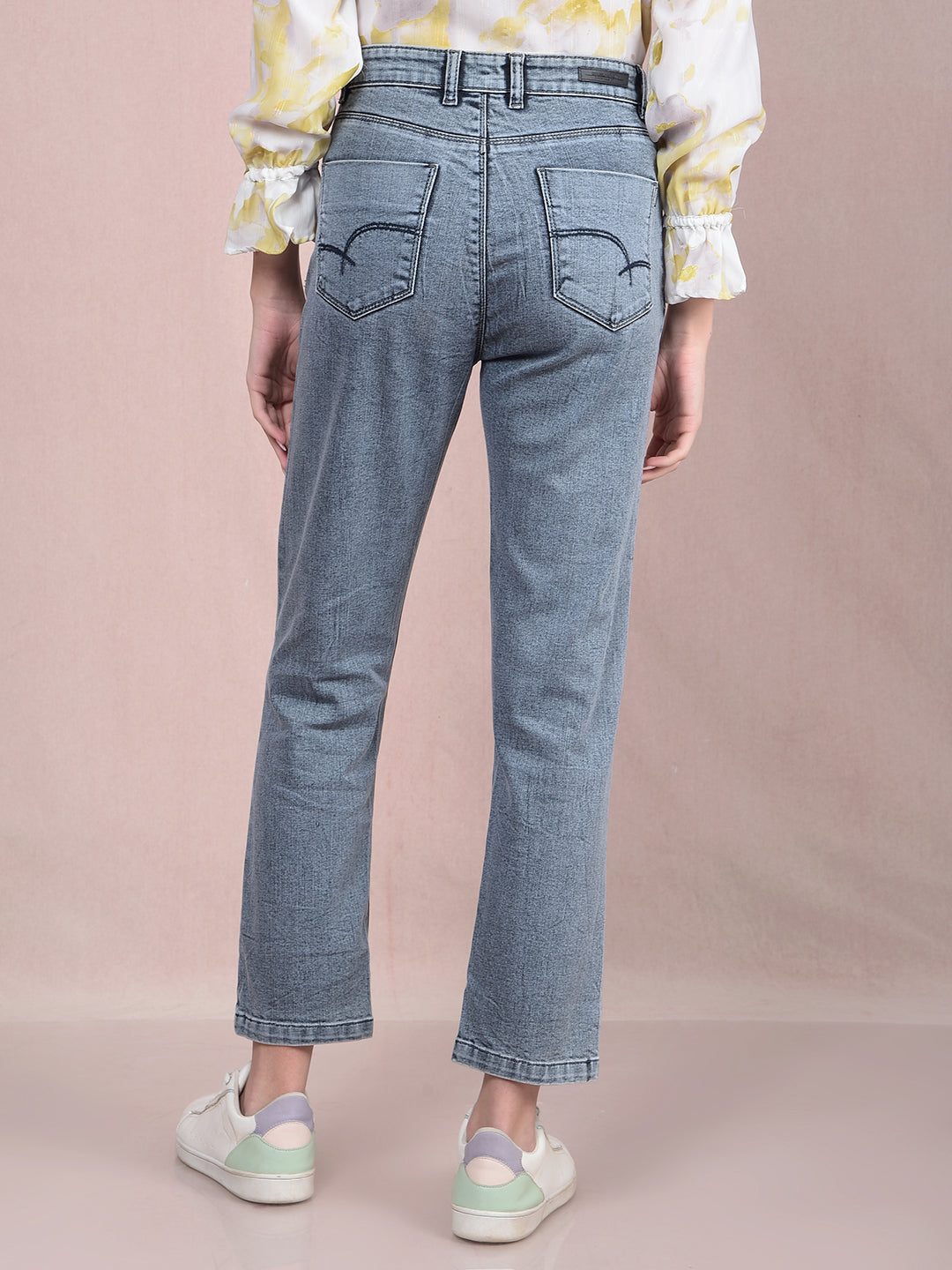 Grey Straight Jeans-Women Jeans-Crimsoune Club