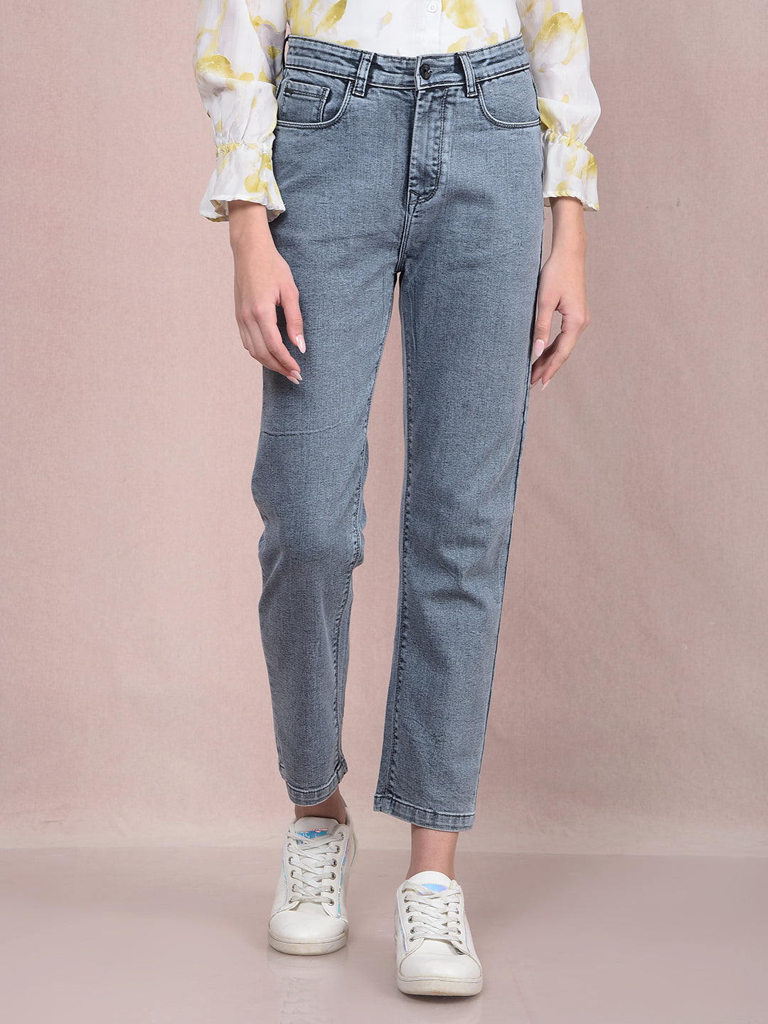 Grey Straight Jeans-Women Jeans-Crimsoune Club