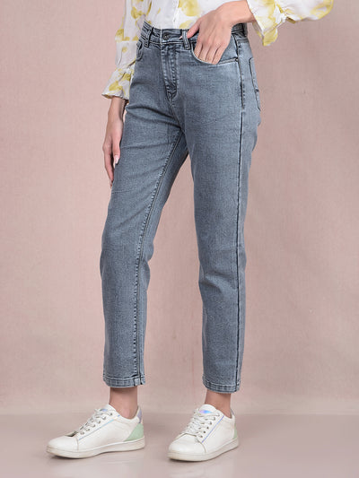 Grey Straight Jeans-Women Jeans-Crimsoune Club