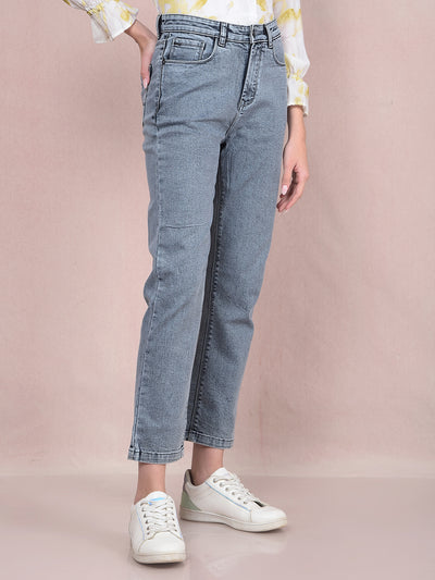 Grey Straight Jeans-Women Jeans-Crimsoune Club