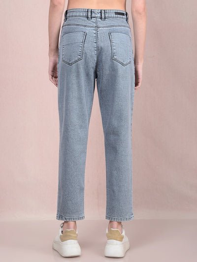 Grey Mom Fit Jeans-Women Jeans-Crimsoune Club