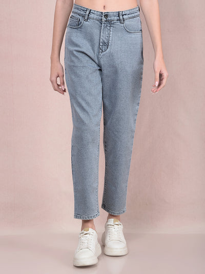 Grey Mom Fit Jeans-Women Jeans-Crimsoune Club