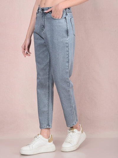 Grey Mom Fit Jeans-Women Jeans-Crimsoune Club