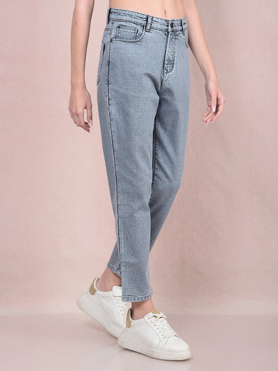 Grey Mom Fit Jeans-Women Jeans-Crimsoune Club