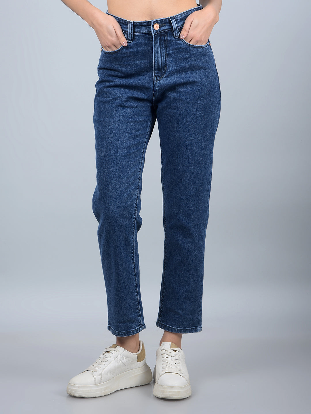 Blue Straight Jeans-Women Jeans-Crimsoune Club