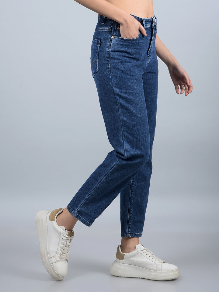 Blue Straight Jeans-Women Jeans-Crimsoune Club