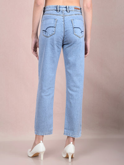 Blue Straight Jeans-Women Jeans-Crimsoune Club