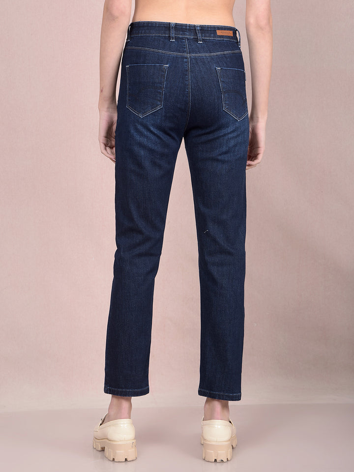 Navy Blue Jeans-Women Jeans-Crimsoune Club