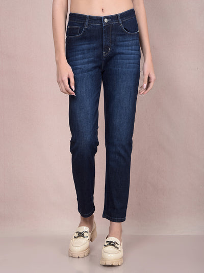 Navy Blue Jeans-Women Jeans-Crimsoune Club