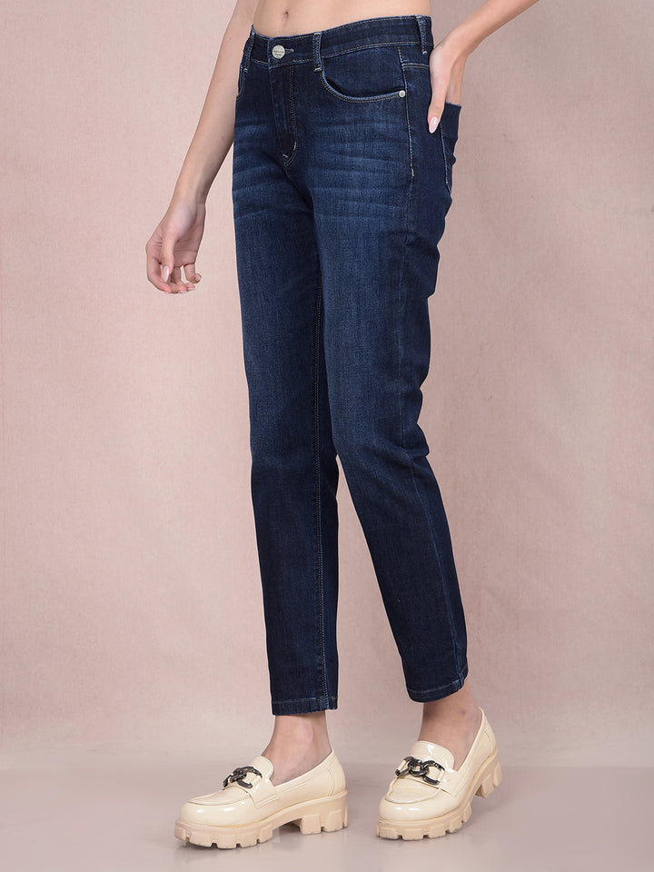 Navy Blue Jeans-Women Jeans-Crimsoune Club