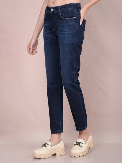 Navy Blue Jeans-Women Jeans-Crimsoune Club