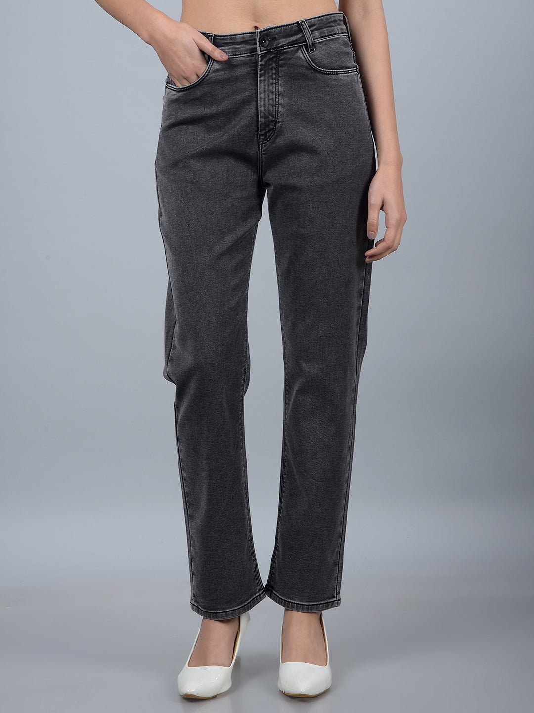 Grey Straight Jeans-Women Jeans-Crimsoune Club