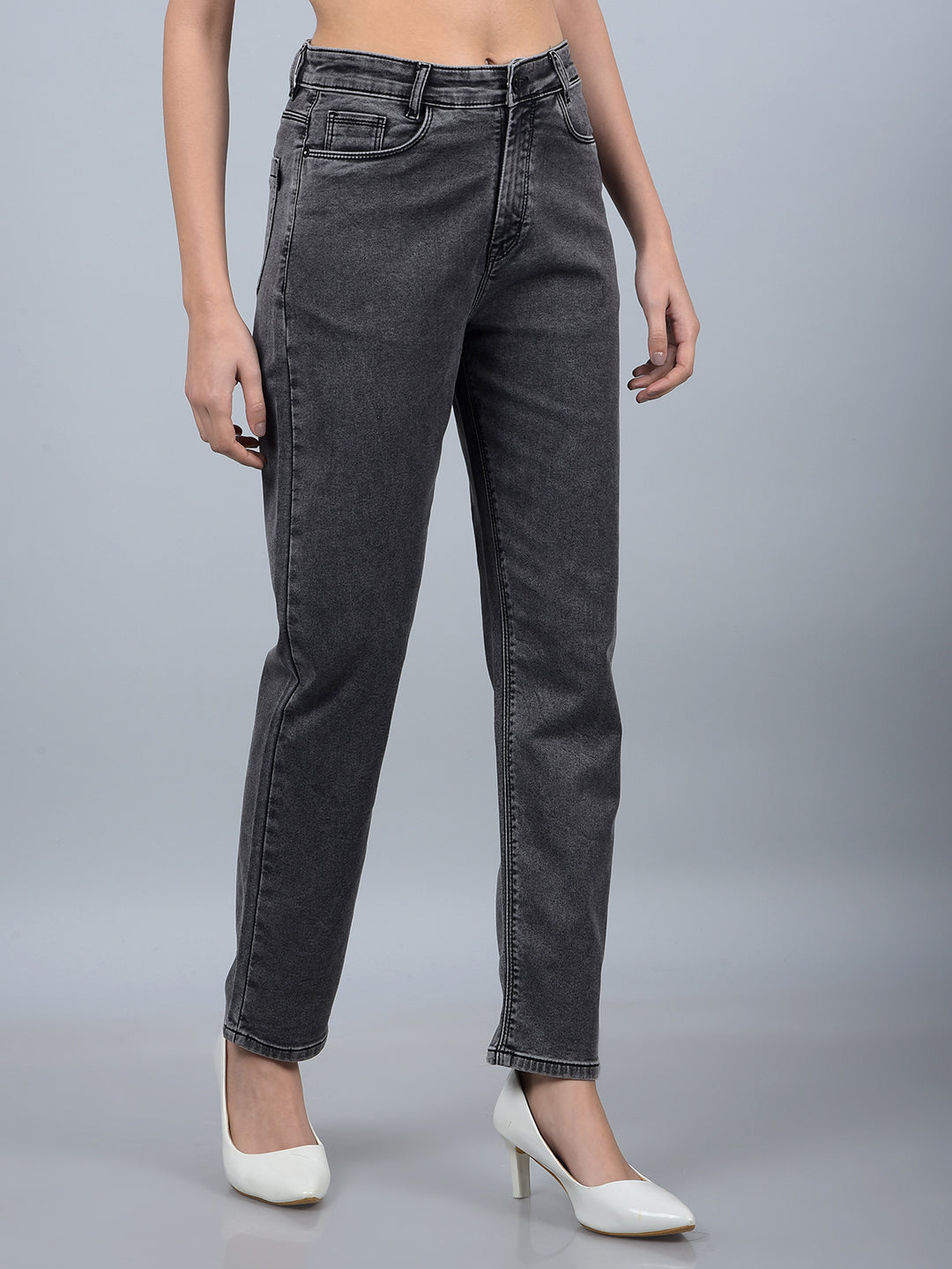 Grey Straight Jeans-Women Jeans-Crimsoune Club