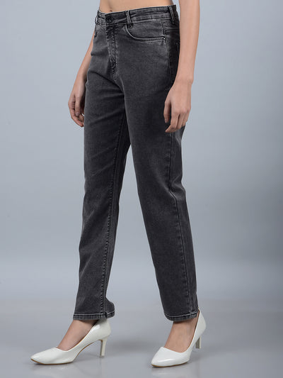 Grey Straight Jeans-Women Jeans-Crimsoune Club