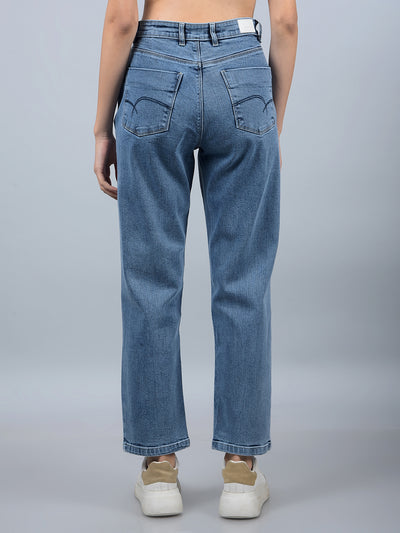 Blue Straight Jeans-Women Jeans-Crimsoune Club