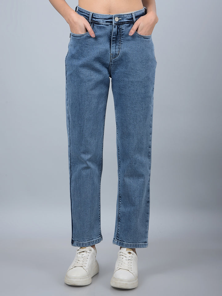 Blue Straight Jeans-Women Jeans-Crimsoune Club
