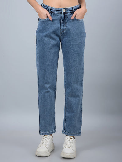 Blue Straight Jeans-Women Jeans-Crimsoune Club