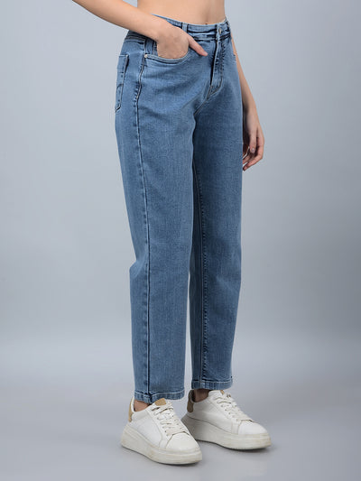 Blue Straight Jeans-Women Jeans-Crimsoune Club
