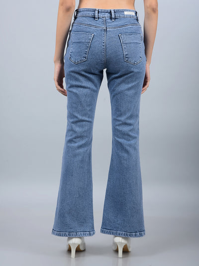 Blue Bootcut Jeans-Women Jeans-Crimsoune Club