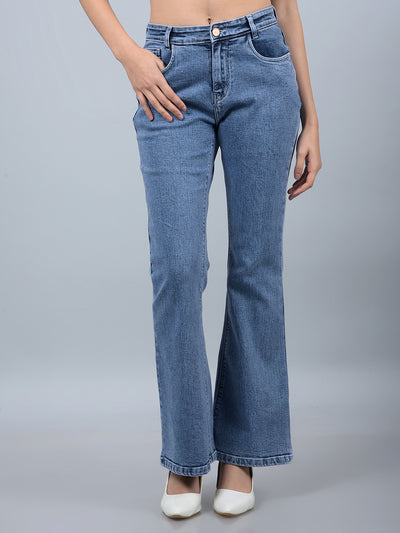 Blue Bootcut Jeans-Women Jeans-Crimsoune Club
