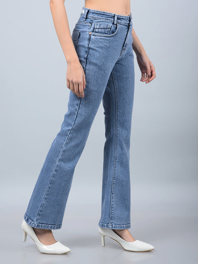 Blue Bootcut Jeans-Women Jeans-Crimsoune Club