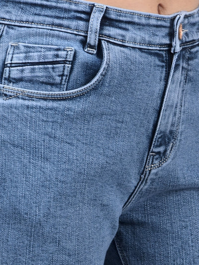 Blue Bootcut Jeans-Women Jeans-Crimsoune Club