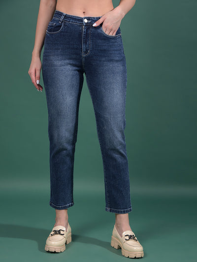 Blue Straight Jeans-Women Jeans-Crimsoune Club