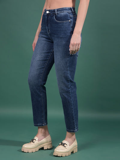 Blue Straight Jeans-Women Jeans-Crimsoune Club