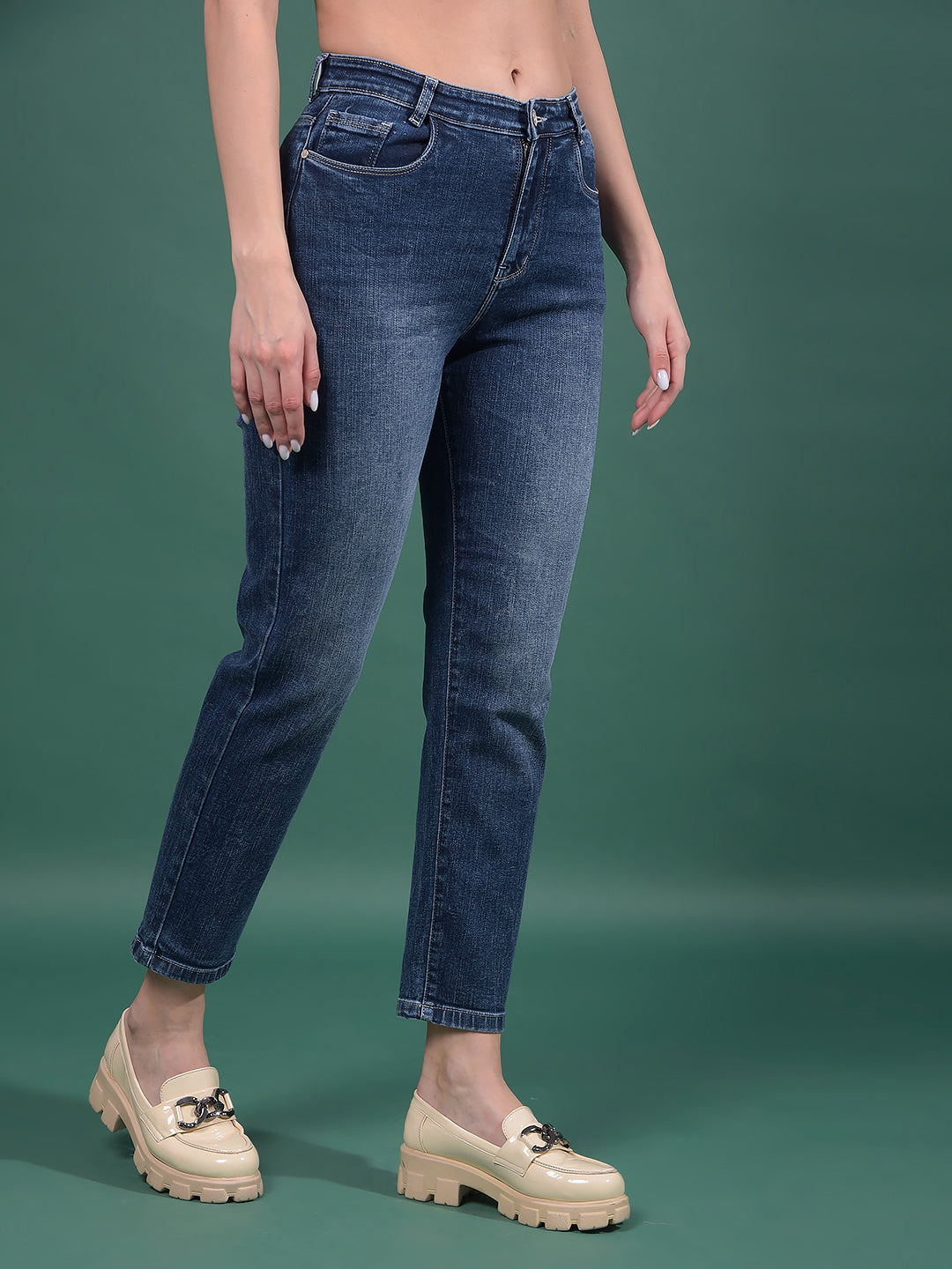 Blue Straight Jeans-Women Jeans-Crimsoune Club