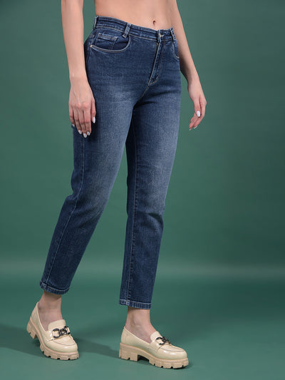 Blue Straight Jeans-Women Jeans-Crimsoune Club