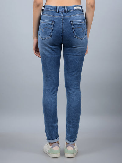 Blue Skinny High-Waist Jeans-Women Jeans-Crimsoune Club