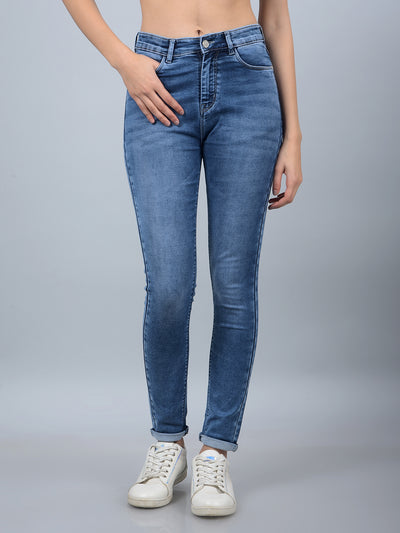 Blue Skinny High-Waist Jeans-Women Jeans-Crimsoune Club