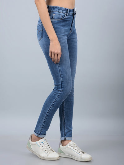 Blue Skinny High-Waist Jeans-Women Jeans-Crimsoune Club