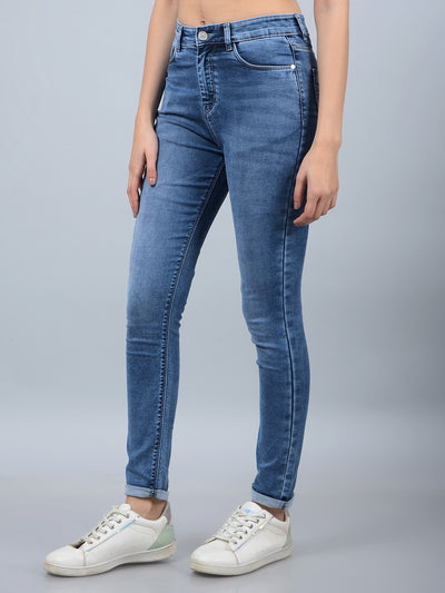 Blue Skinny High-Waist Jeans-Women Jeans-Crimsoune Club